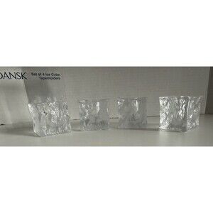Vtg Dansk Ice Cube Taper Candle Holders Textured Clear  2" Square Set 4 in Box
